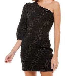 One-Shoulder Black Floral Jacquard Dress
